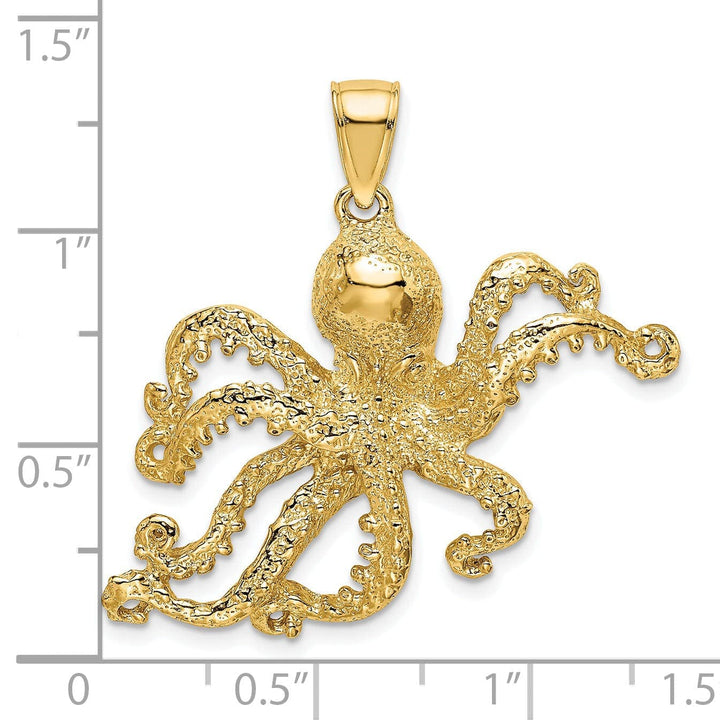 Lovely Rita's Pendants & Charms 14K Yellow Gold Casted Solid Textured Polished Finish Octopus Charm Pendant