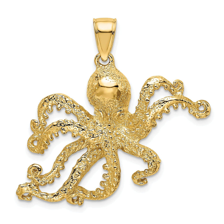 Lovely Rita's Pendants & Charms 14K Yellow Gold Casted Solid Textured Polished Finish Octopus Charm Pendant