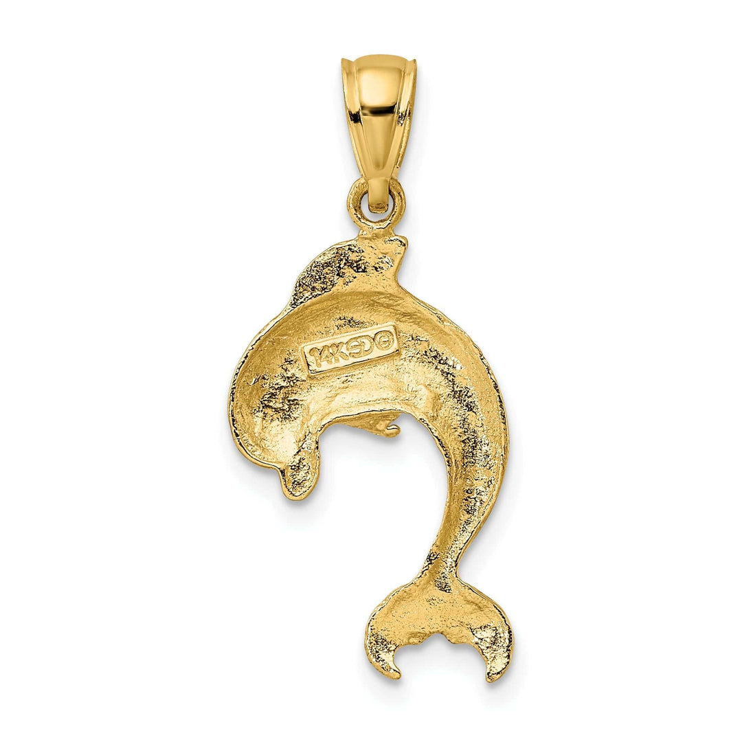 Lovely Rita's Pendants & Charms 14k Yellow Gold Casted Textured and Polished Finish Jumping Dolphin Charm Pendant