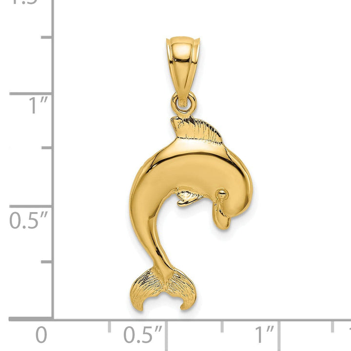 Lovely Rita's Pendants & Charms 14k Yellow Gold Casted Textured and Polished Finish Jumping Dolphin Charm Pendant