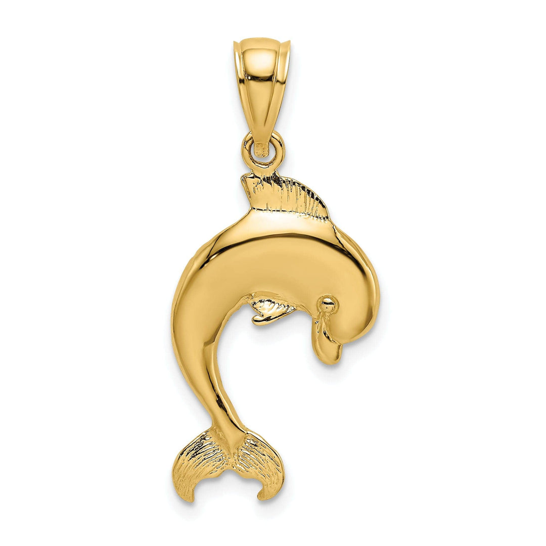 Lovely Rita's Pendants & Charms 14k Yellow Gold Casted Textured and Polished Finish Jumping Dolphin Charm Pendant