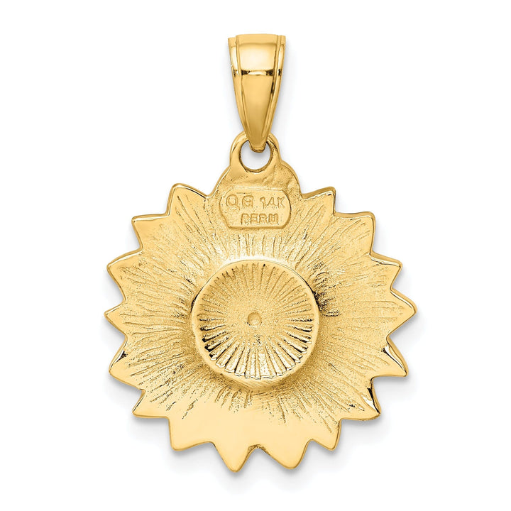 Lovely Rita's Pendants & Charms 14k Yellow Gold Casted Textured Back Solid Polished Finish Enameled Black and Yellow Sunflower Charm Pendant