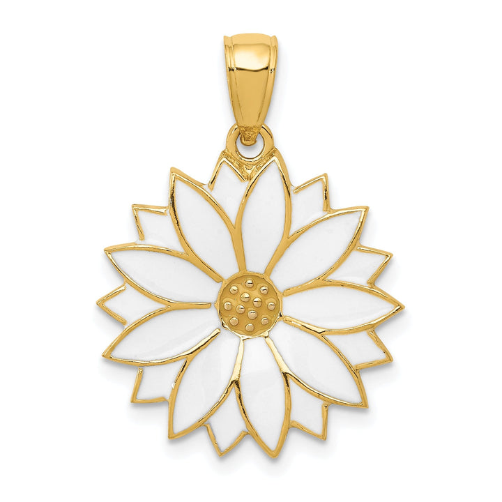 Lovely Rita's Pendants & Charms 14k Yellow Gold Casted Textured Back Solid Polished Finish Enameled White Daisy Flower Charm Pendant