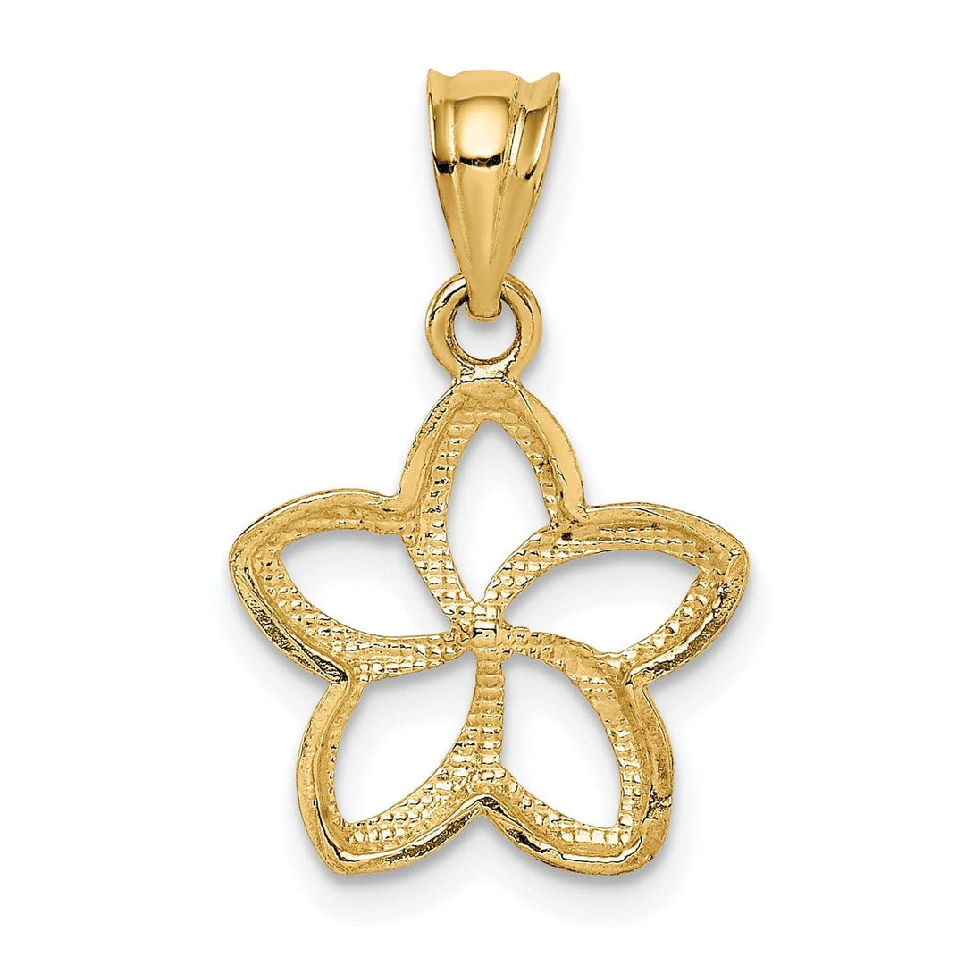 Lovely Rita's Pendants & Charms 14k Yellow Gold Casted Textured Back Solid Polished Finish Small Cut-out Plumeria Charm Pendant
