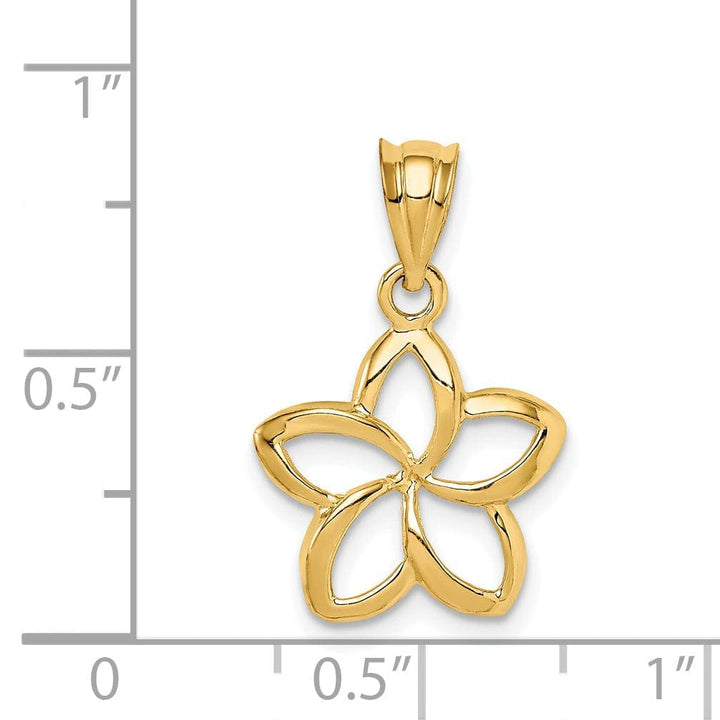 Lovely Rita's Pendants & Charms 14k Yellow Gold Casted Textured Back Solid Polished Finish Small Cut-out Plumeria Charm Pendant