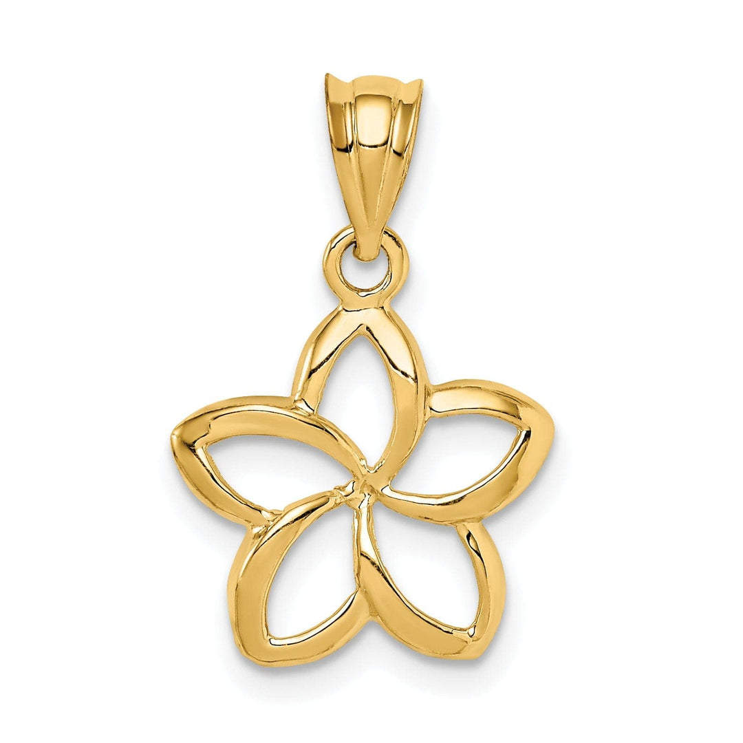 Lovely Rita's Pendants & Charms 14k Yellow Gold Casted Textured Back Solid Polished Finish Small Cut-out Plumeria Charm Pendant