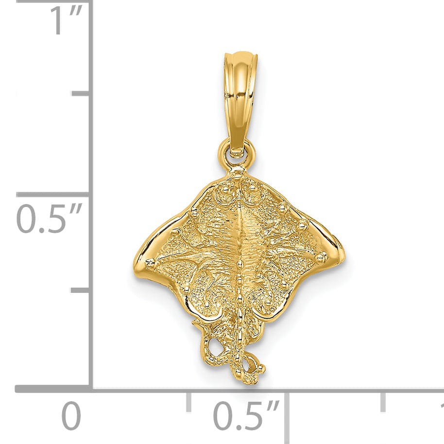Lovely Rita's Pendants & Charms 14K Yellow Gold Casted Textured Polished Finish Solid Stingray Charm Pendant