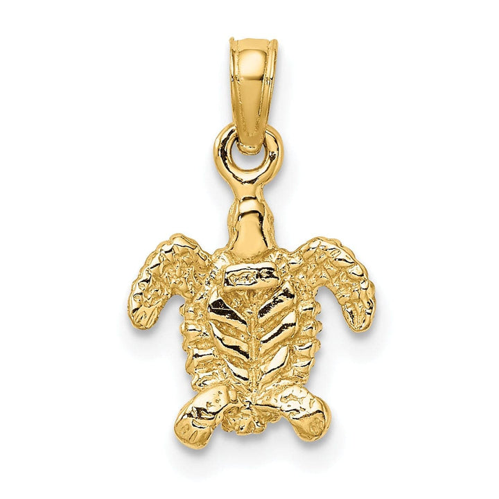 Lovely Rita's Pendants & Charms 14k Yellow Gold Casted Textured Solid Polished Finish 3D Mini Sea Turtle Charm Pendant