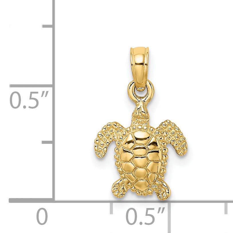 Lovely Rita's Pendants & Charms 14k Yellow Gold Casted Textured Solid Polished Finish 3D Mini Sea Turtle Charm Pendant