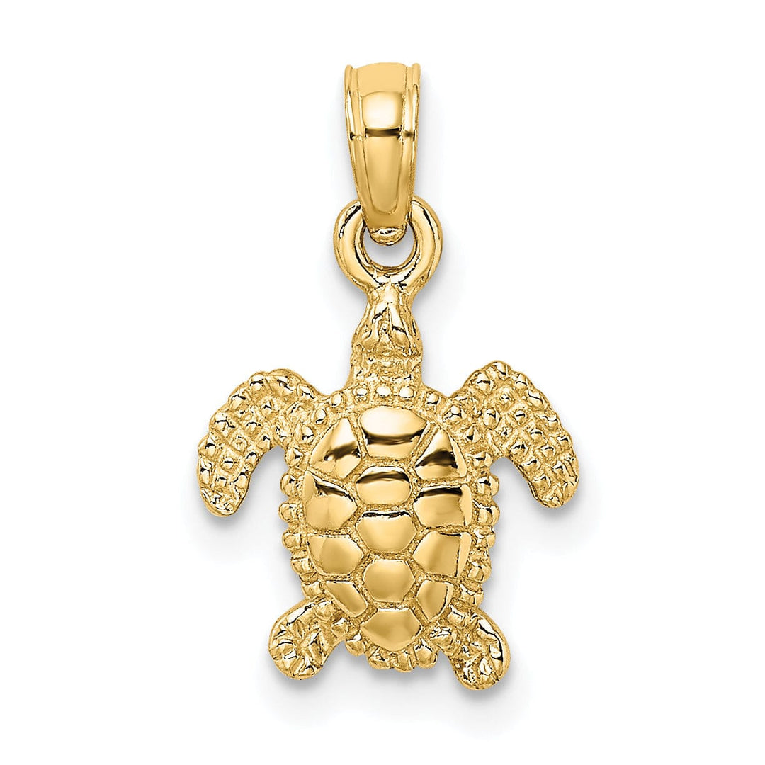 Lovely Rita's Pendants & Charms 14k Yellow Gold Casted Textured Solid Polished Finish 3D Mini Sea Turtle Charm Pendant
