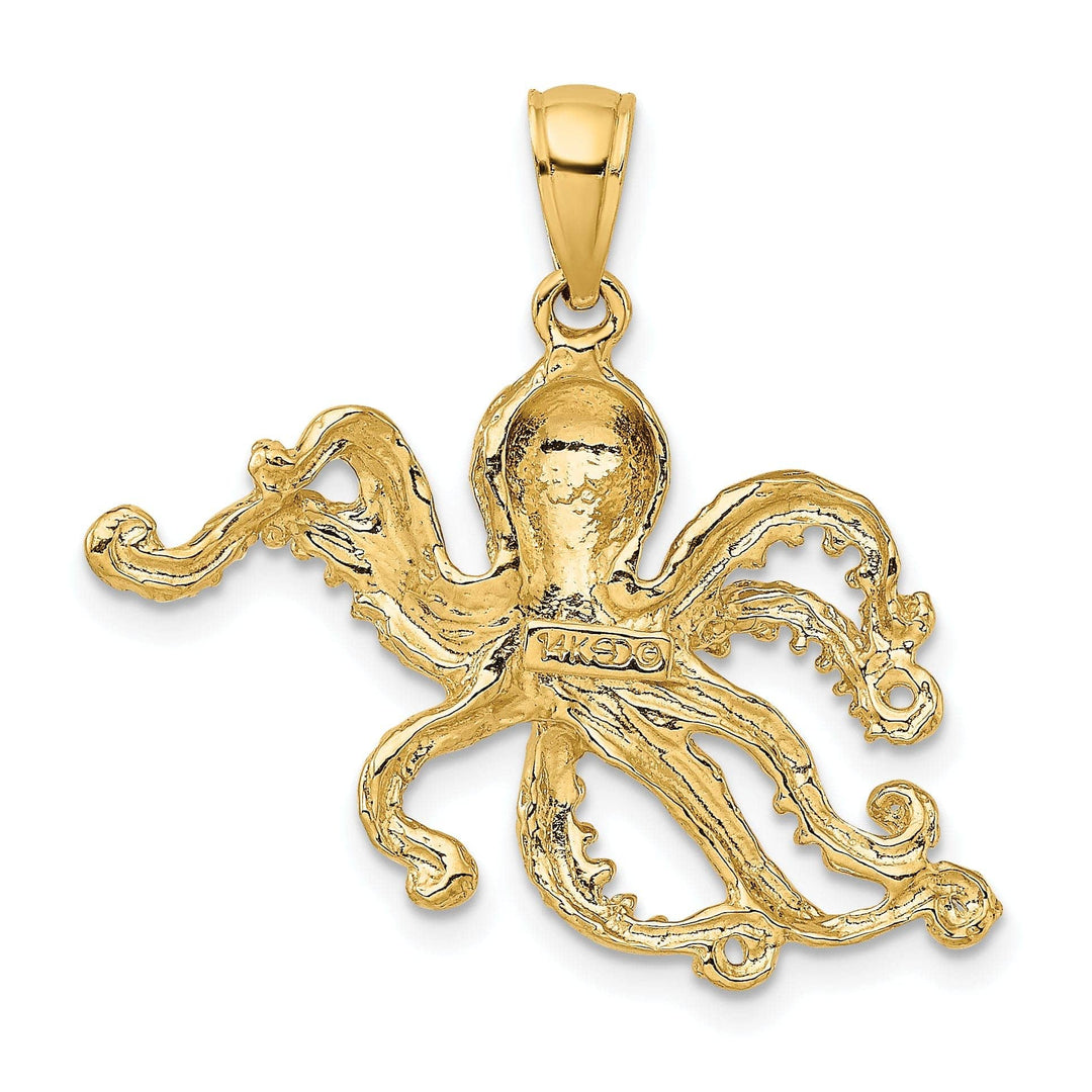 Lovely Rita's Pendants & Charms 14K Yellow Gold Casted Textured Solid Polished Finish Octopus Charm Pendant