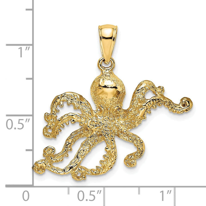 Lovely Rita's Pendants & Charms 14K Yellow Gold Casted Textured Solid Polished Finish Octopus Charm Pendant