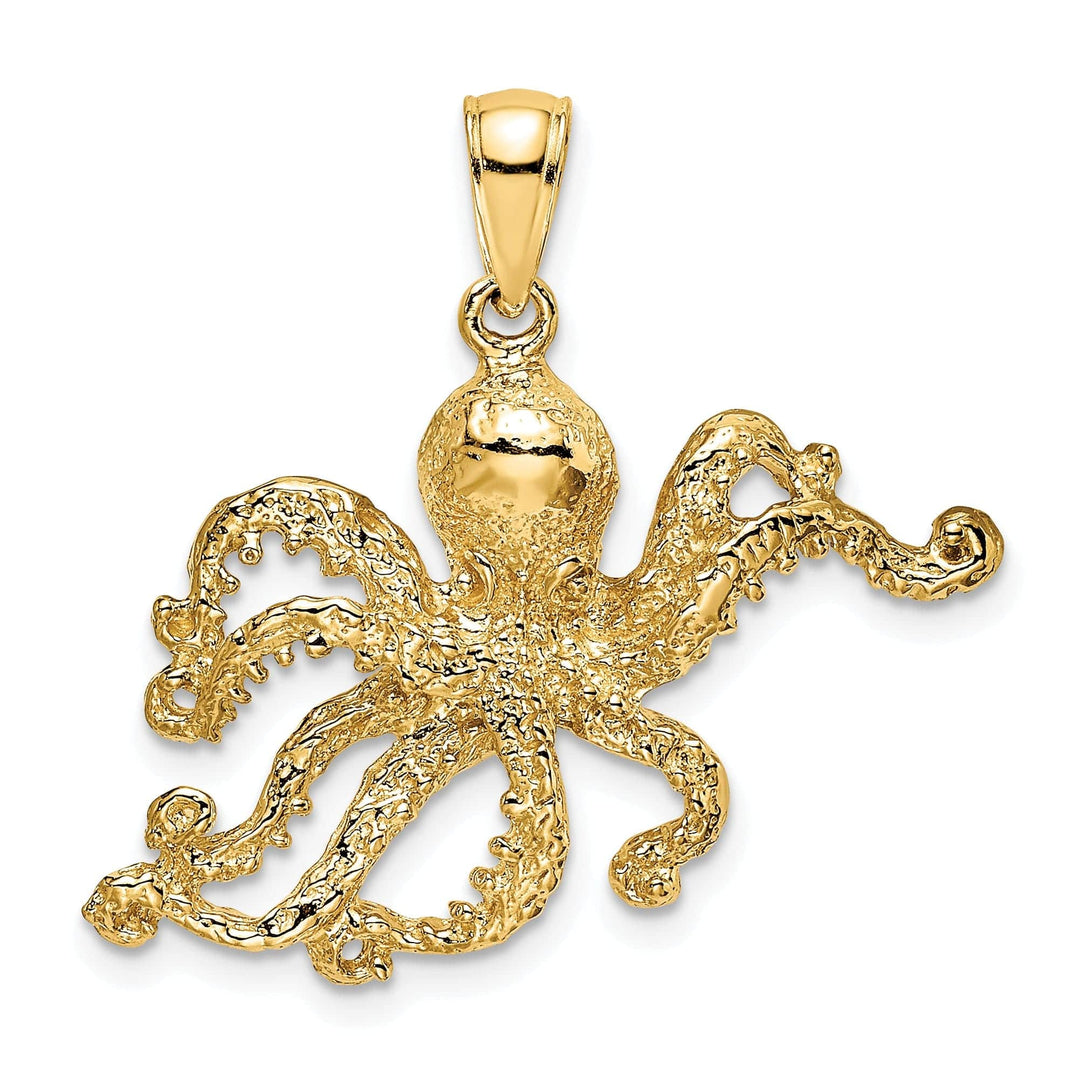 Lovely Rita's Pendants & Charms 14K Yellow Gold Casted Textured Solid Polished Finish Octopus Charm Pendant