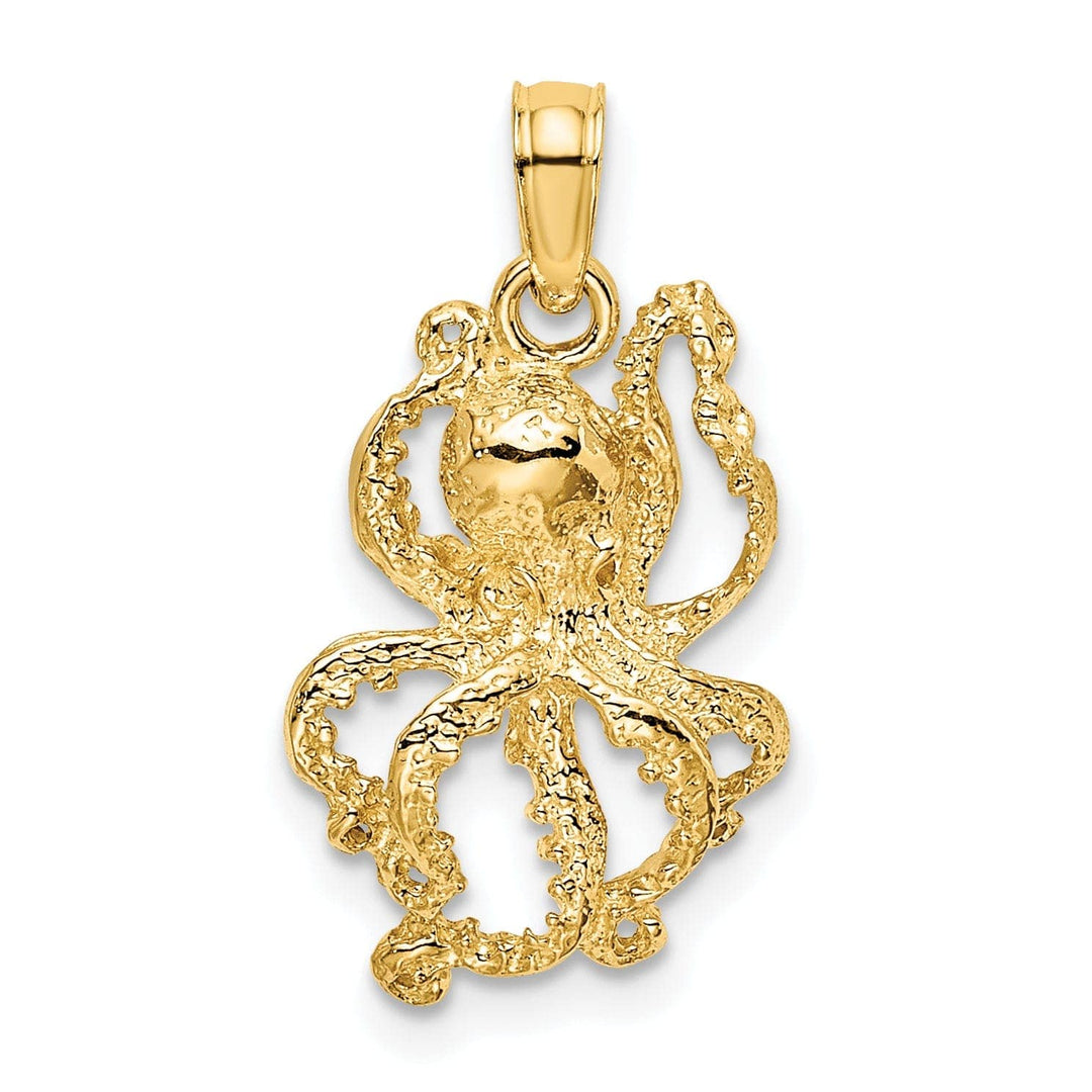 Lovely Rita's Pendants & Charms 14K Yellow Gold Casted Textured Solid Polished Finish Textured Octopus Charm Pendant