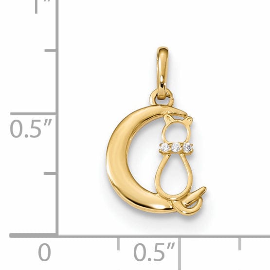 Lovely Rita's Pendants & Charms 14k Yellow Gold Childrens Cat and Moon Charm