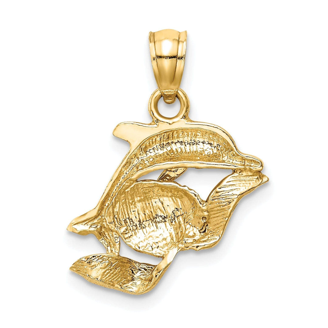 Lovely Rita's Pendants & Charms 14k Yellow Gold Closed Back Polished Finish Two Dolphin Pair Swimming Back Wards Design Charm Pendant