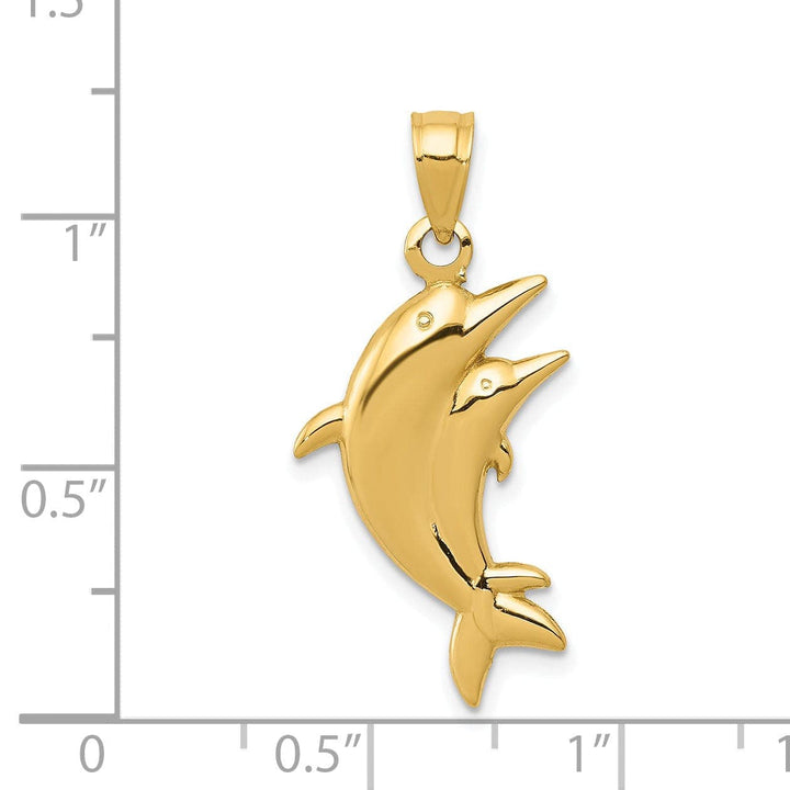 Lovely Rita's Pendants & Charms 14k Yellow Gold Closed Back Polished Finish Two Dolphin Pair Swimming Back Wards Design Charm Pendant