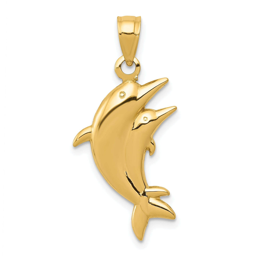 Lovely Rita's Pendants & Charms 14k Yellow Gold Closed Back Polished Finish Two Dolphin Pair Swimming Back Wards Design Charm Pendant