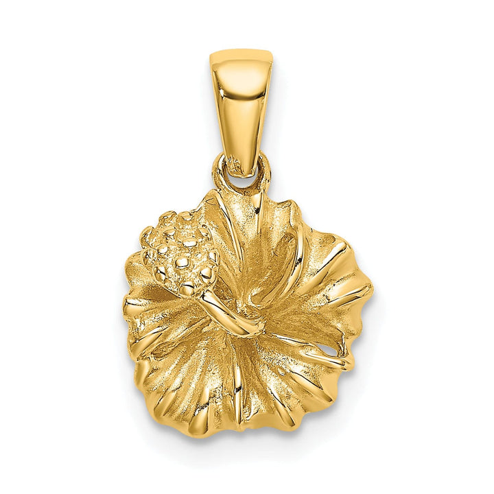Lovely Rita's Pendants & Charms 14k Yellow Gold Closed Back Textured Solid Polished Finish Hibiscus Flower Charm