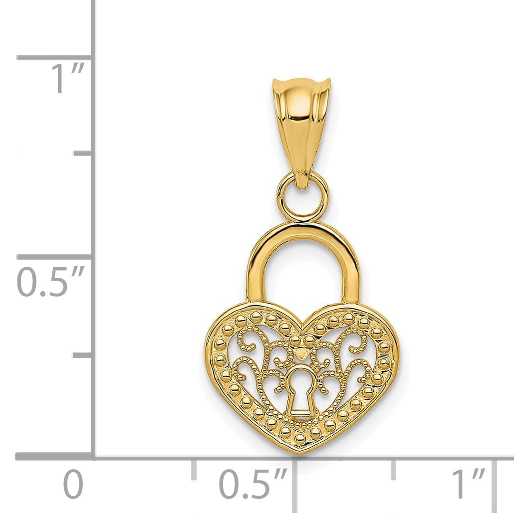 Lovely Rita's Pendants & Charms 14K Yellow Gold Concave Filigree Heart Lock Design Charm Pendant