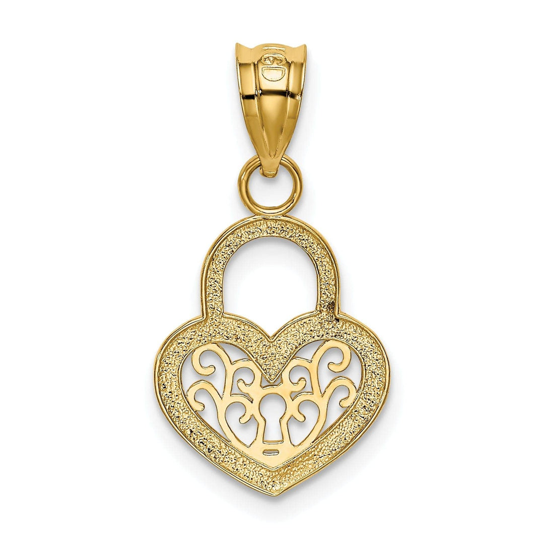 Lovely Rita's Pendants & Charms 14K Yellow Gold Concave Filigree Heart Lock Design Charm Pendant