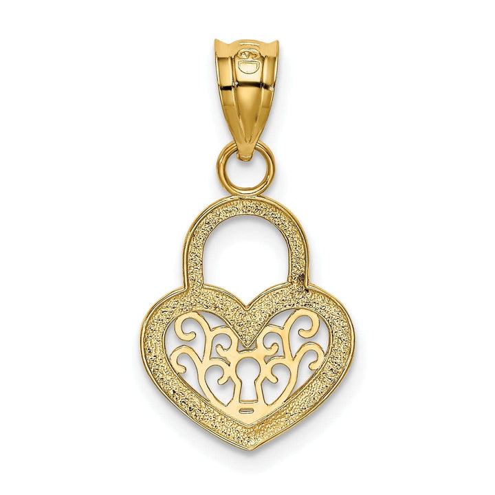 Lovely Rita's Pendants & Charms 14K Yellow Gold Concave Filigree Heart Lock Design Charm Pendant