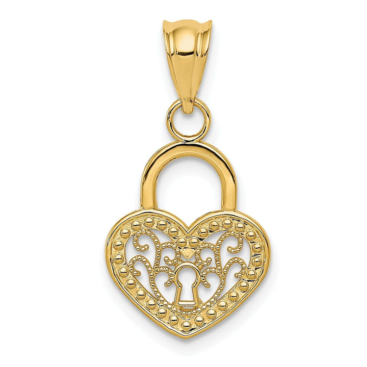 Lovely Rita's Pendants & Charms 14K Yellow Gold Concave Filigree Heart Lock Design Charm Pendant