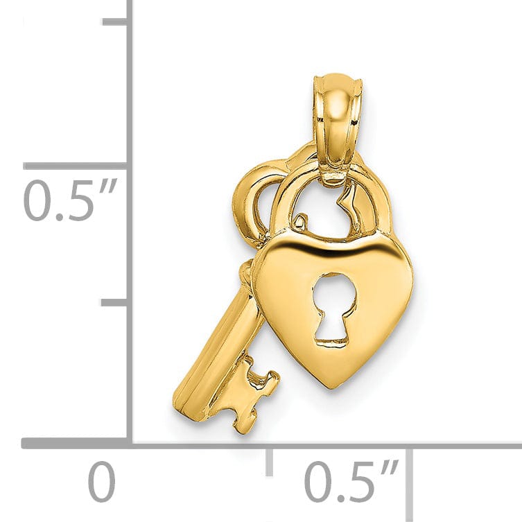 Lovely Rita's Pendants & Charms 14K Yellow Gold Concave Moveable Dangling Heart with Key Charm Pendant