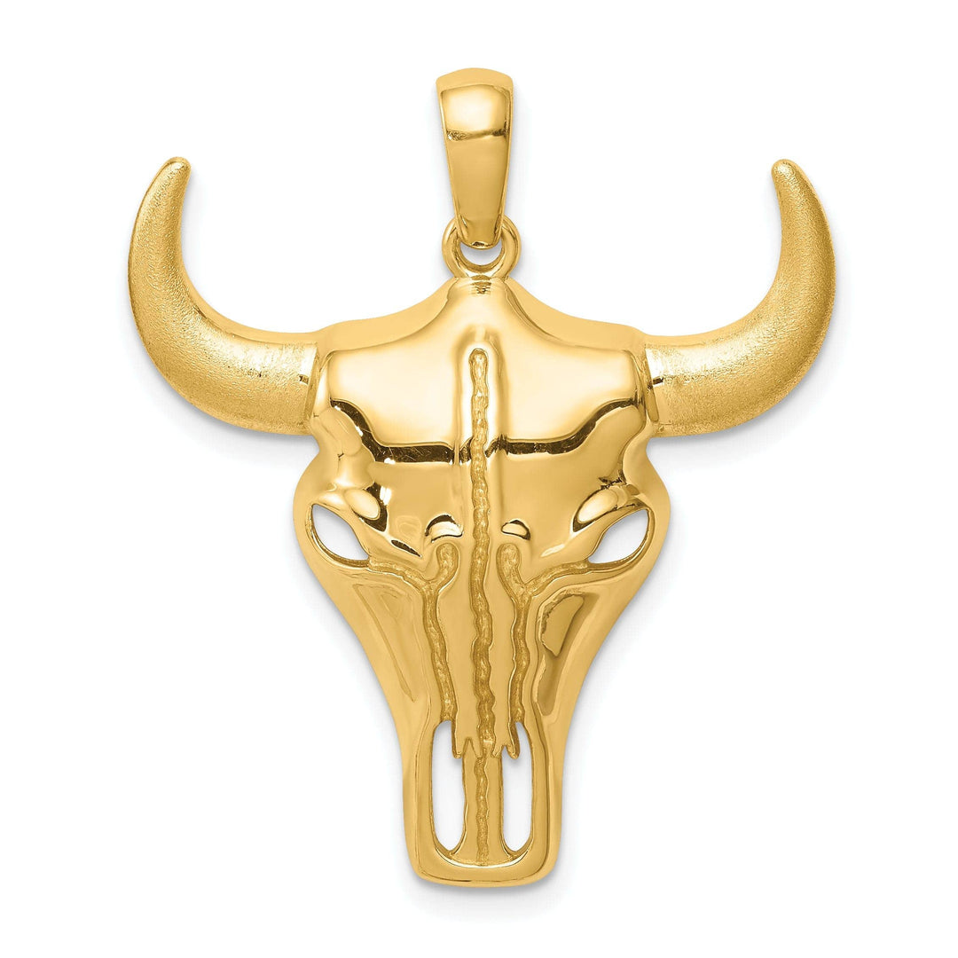 Lovely Rita's Pendants & Charms 14K Yellow Gold Concaved Shape Polished Finish Steer Skull with Horns Charm Pendant