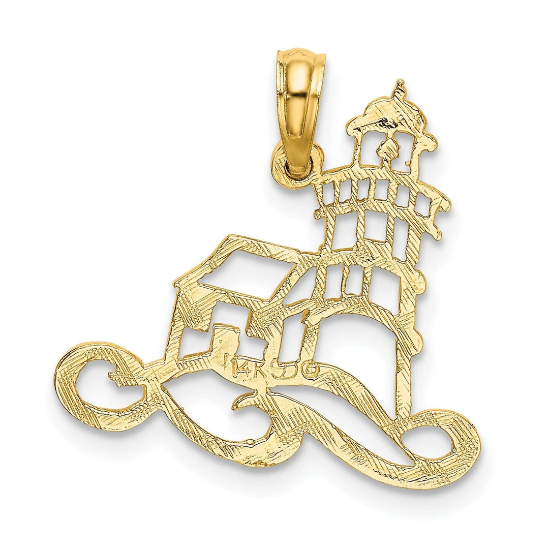 Lovely Rita's Pendants & Charms 14K Yellow Gold Cut-Out Lighthouse with Water Design Charm Pendant