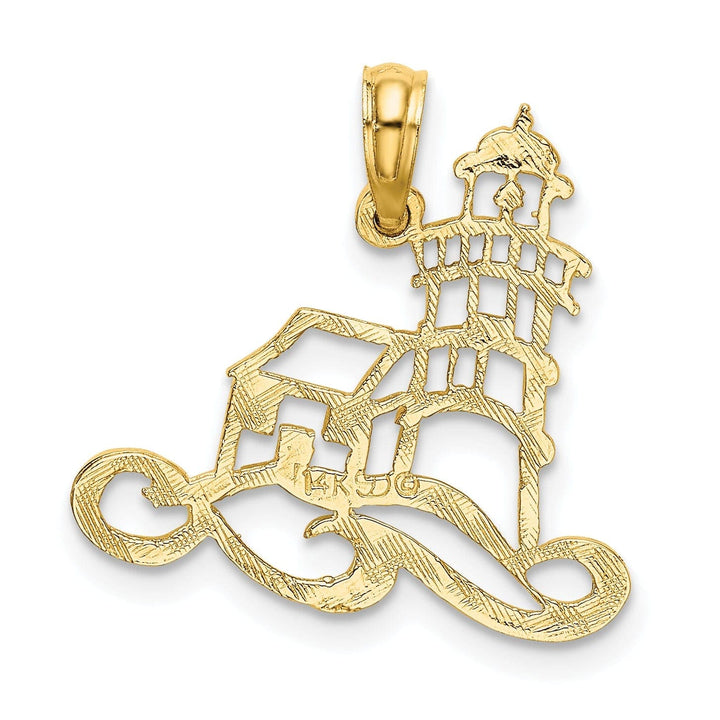 Lovely Rita's Pendants & Charms 14K Yellow Gold Cut-Out Lighthouse with Water Design Charm Pendant
