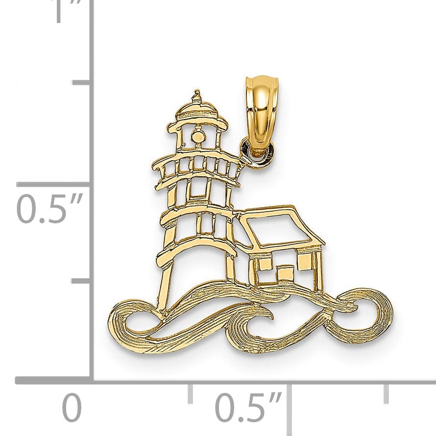 Lovely Rita's Pendants & Charms 14K Yellow Gold Cut-Out Lighthouse with Water Design Charm Pendant