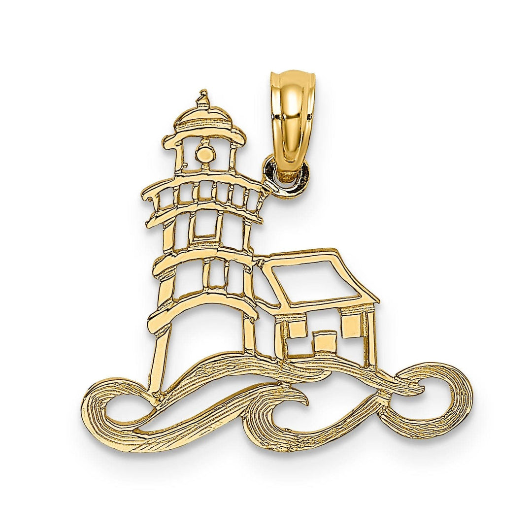 Lovely Rita's Pendants & Charms 14K Yellow Gold Cut-Out Lighthouse with Water Design Charm Pendant