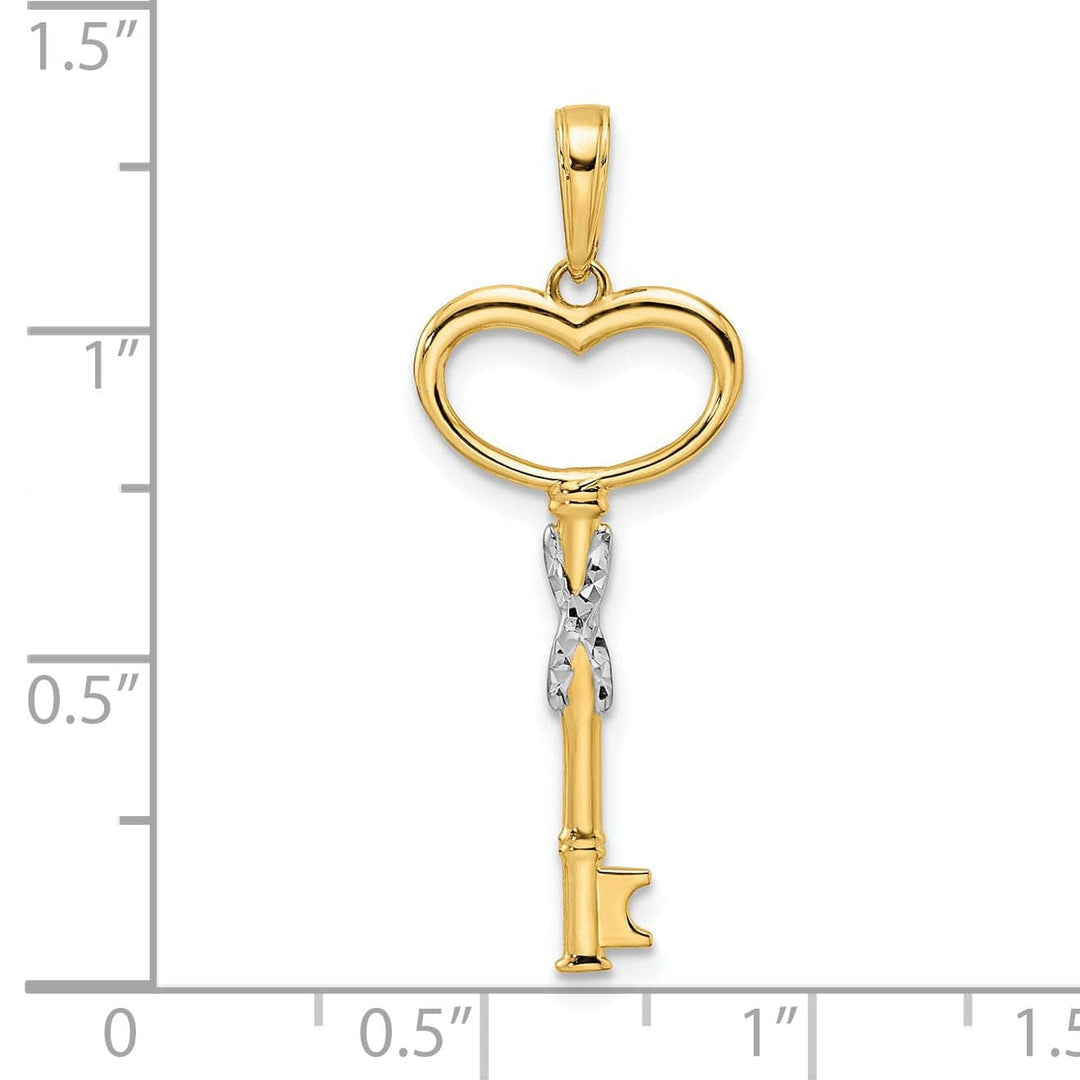 Lovely Rita's Pendants & Charms 14k Yellow Gold D.C Finish 3-D Heart Key Design Charm Pendant