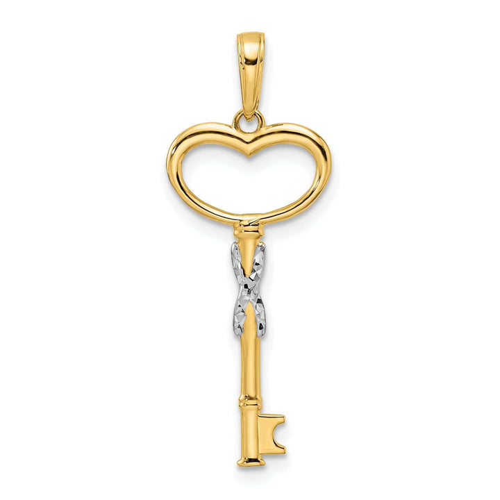 Lovely Rita's Pendants & Charms 14k Yellow Gold D.C Finish 3-D Heart Key Design Charm Pendant