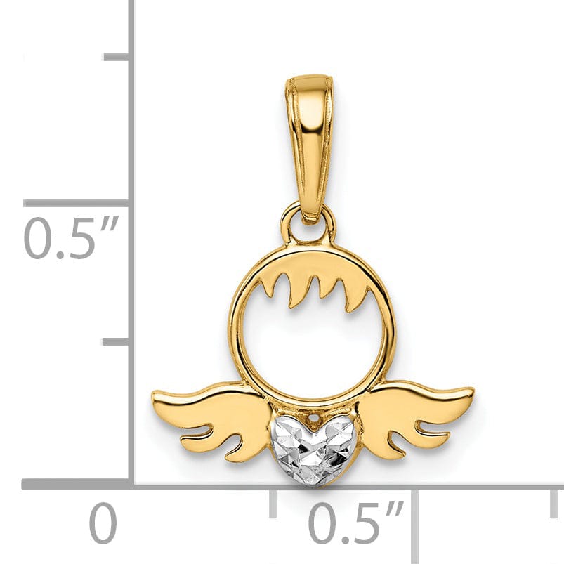 Lovely Rita's Pendants & Charms 14k Yellow Gold D.C Finish Solid Flat Back Heart & Wings Charm Pendant
