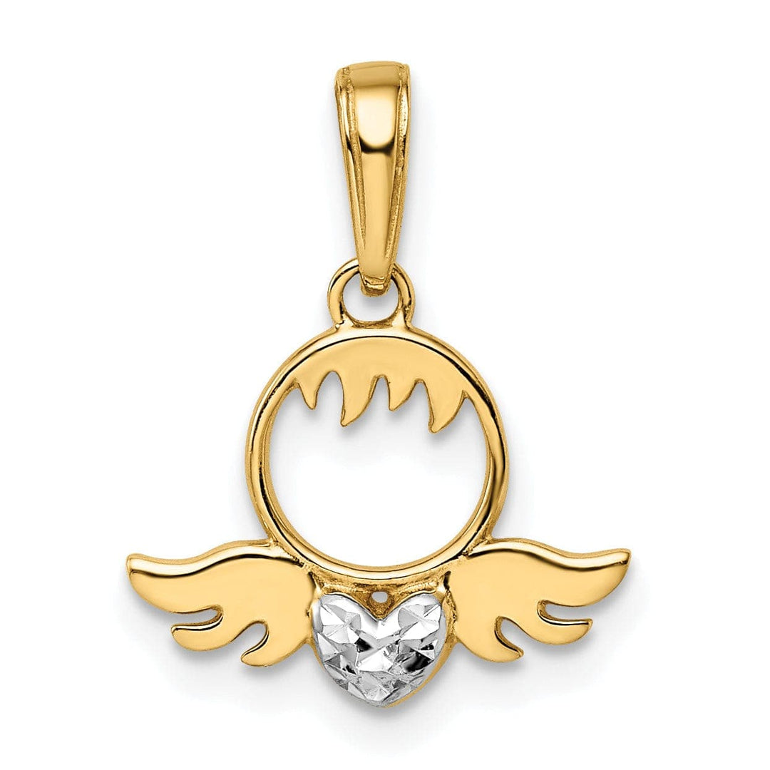 Lovely Rita's Pendants & Charms 14k Yellow Gold D.C Finish Solid Flat Back Heart & Wings Charm Pendant