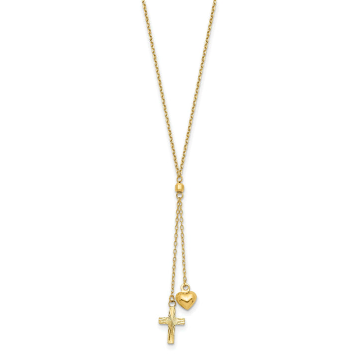 Lovely Rita's Pendants & Charms 14K Yellow Gold D.C Polished Puffed Heart & Cross Design Pendants in a 16-Inch, 2-Inch Extension