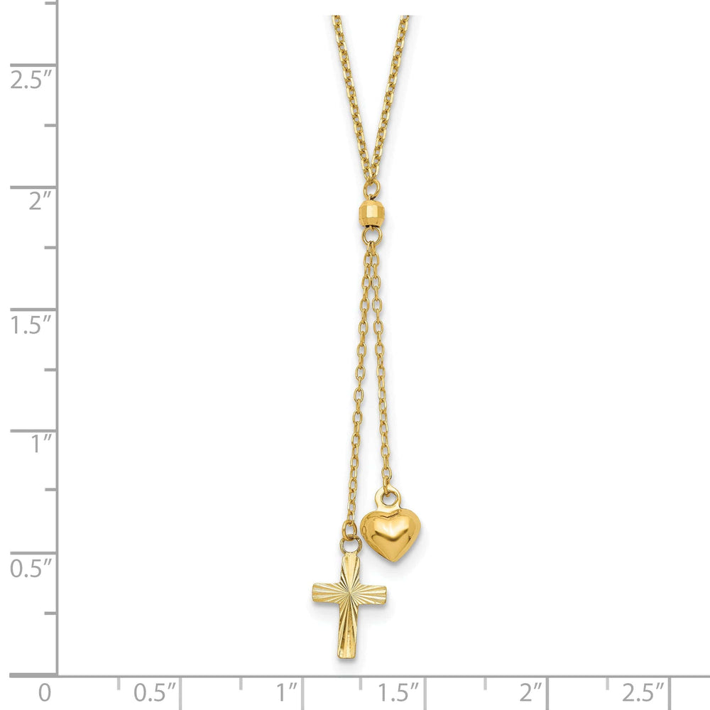 Lovely Rita's Pendants & Charms 14K Yellow Gold D.C Polished Puffed Heart & Cross Design Pendants in a 16-Inch, 2-Inch Extension