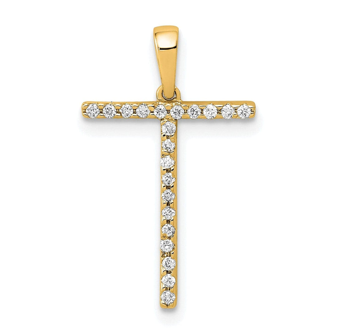 Lovely Rita's Pendants & Charms 14K Yellow Gold Diamond 0.084-CT Block Letter T Initial Charm Pendant