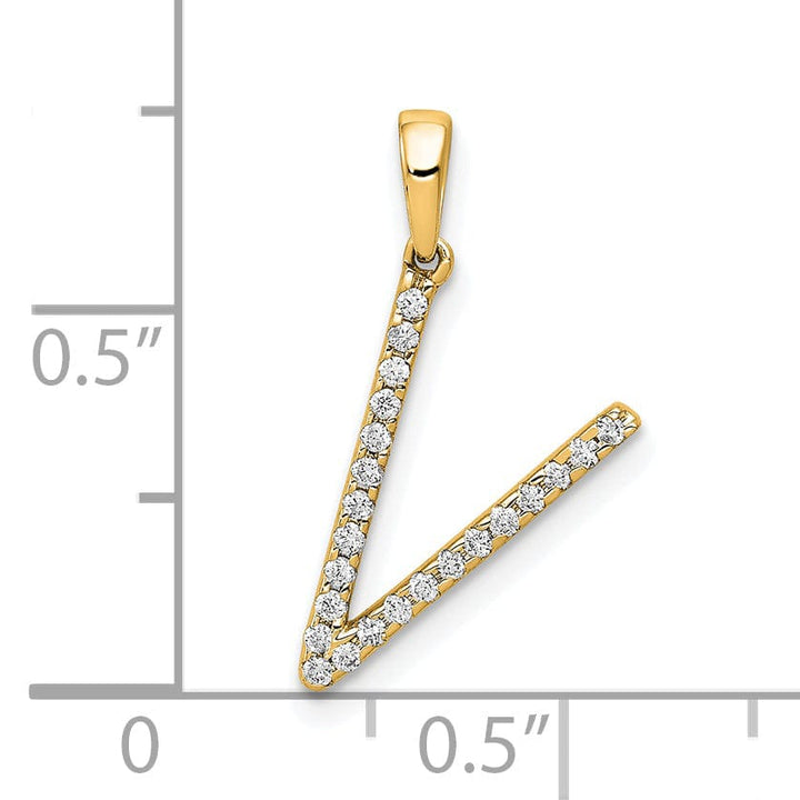 Lovely Rita's Pendants & Charms 14K Yellow Gold Diamond 0.092-CT Block Letter V Initial Charm Pendant