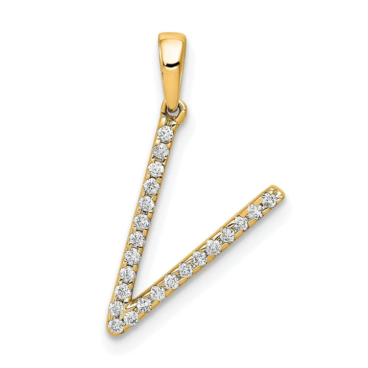 Lovely Rita's Pendants & Charms 14K Yellow Gold Diamond 0.092-CT Block Letter V Initial Charm Pendant