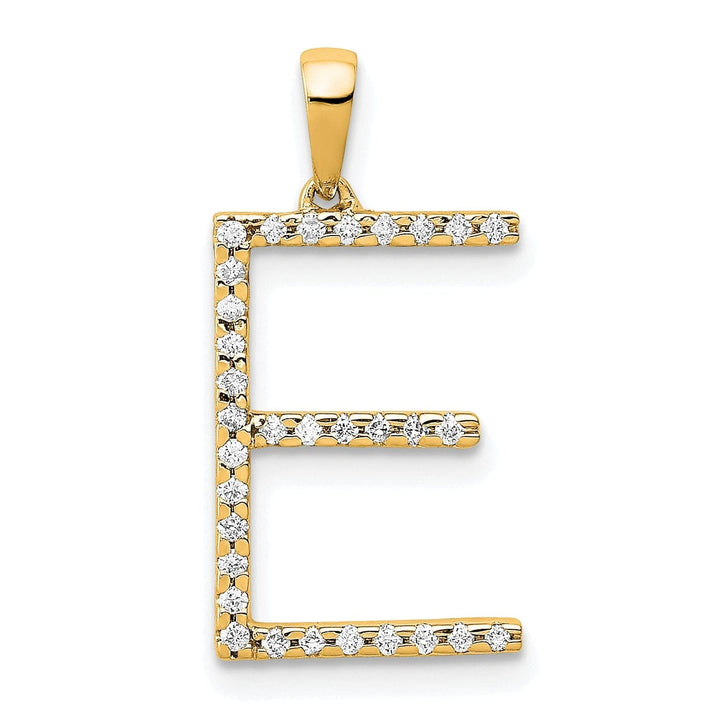 Lovely Rita's Pendants & Charms 14K Yellow Gold Diamond 0.096-CT Block Letter E Initial Charm Pendant