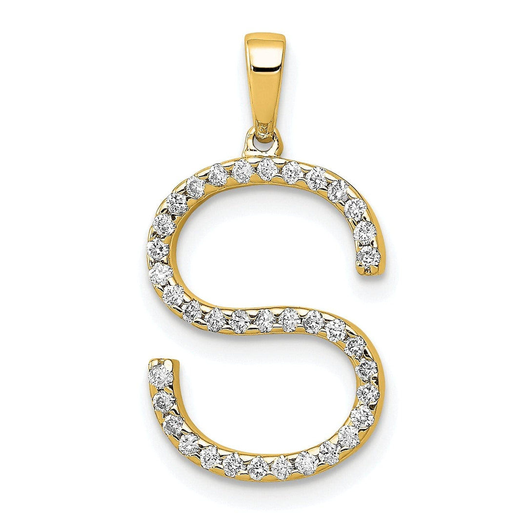 Lovely Rita's Pendants & Charms 14K Yellow Gold Diamond 0.148-CT Block Letter S Initial Charm Pendant