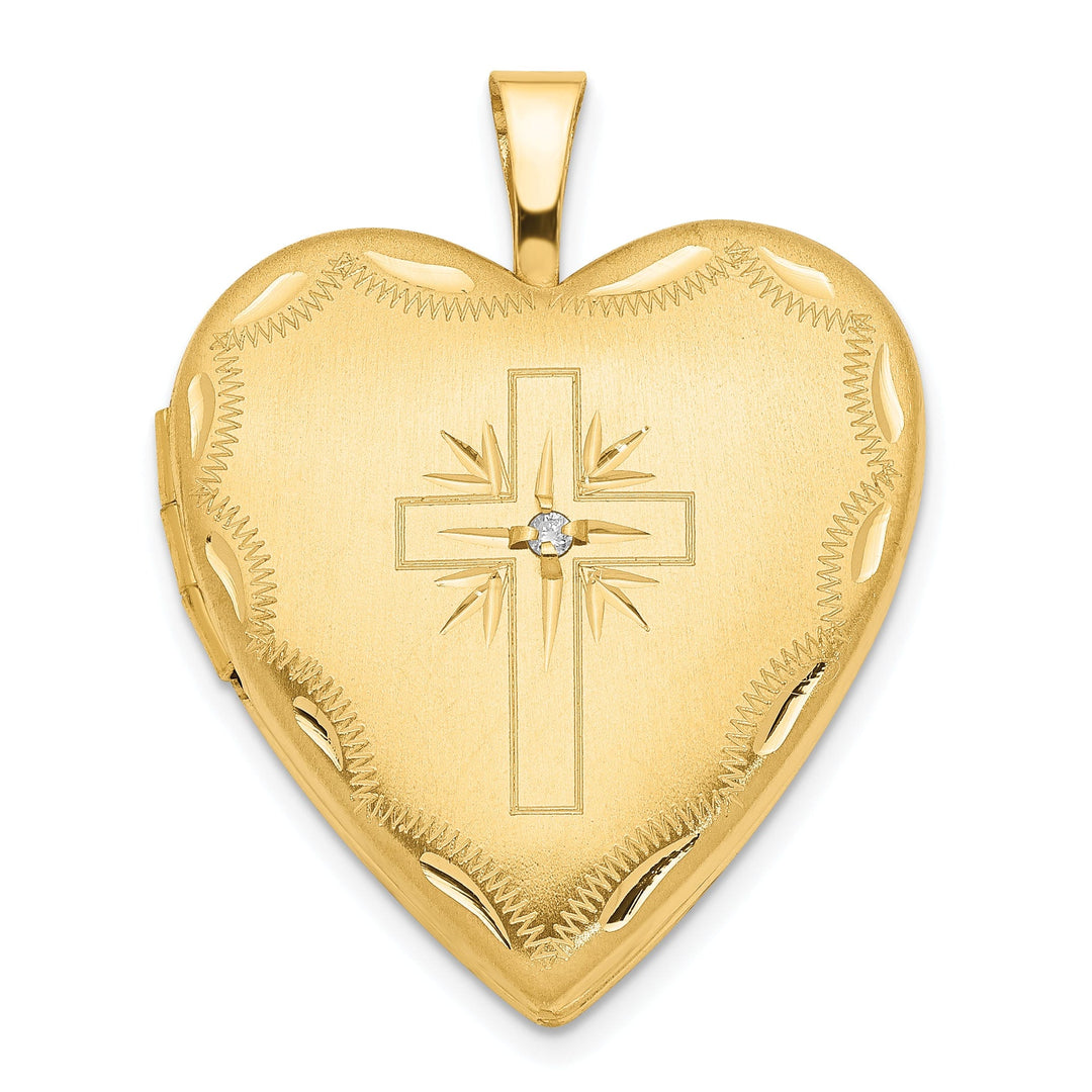 Lovely Rita's Pendants & Charms 14k Yellow Gold Diamond Cross Heart Locket Pendant