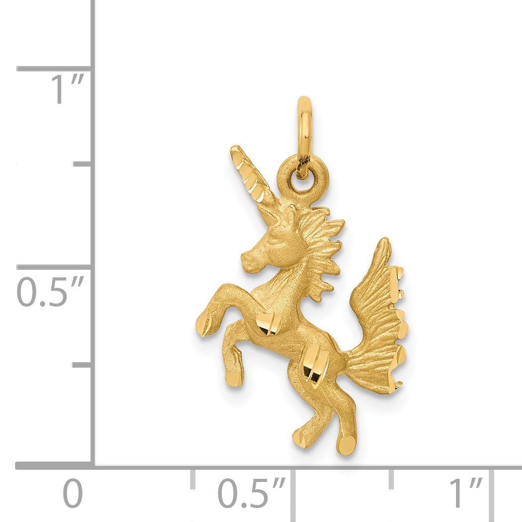 Lovely Rita's Pendants & Charms 14k Yellow Gold Diamond Cut Brushed Finish 3-Dimentional Dancing Unicorn Charm Pendant