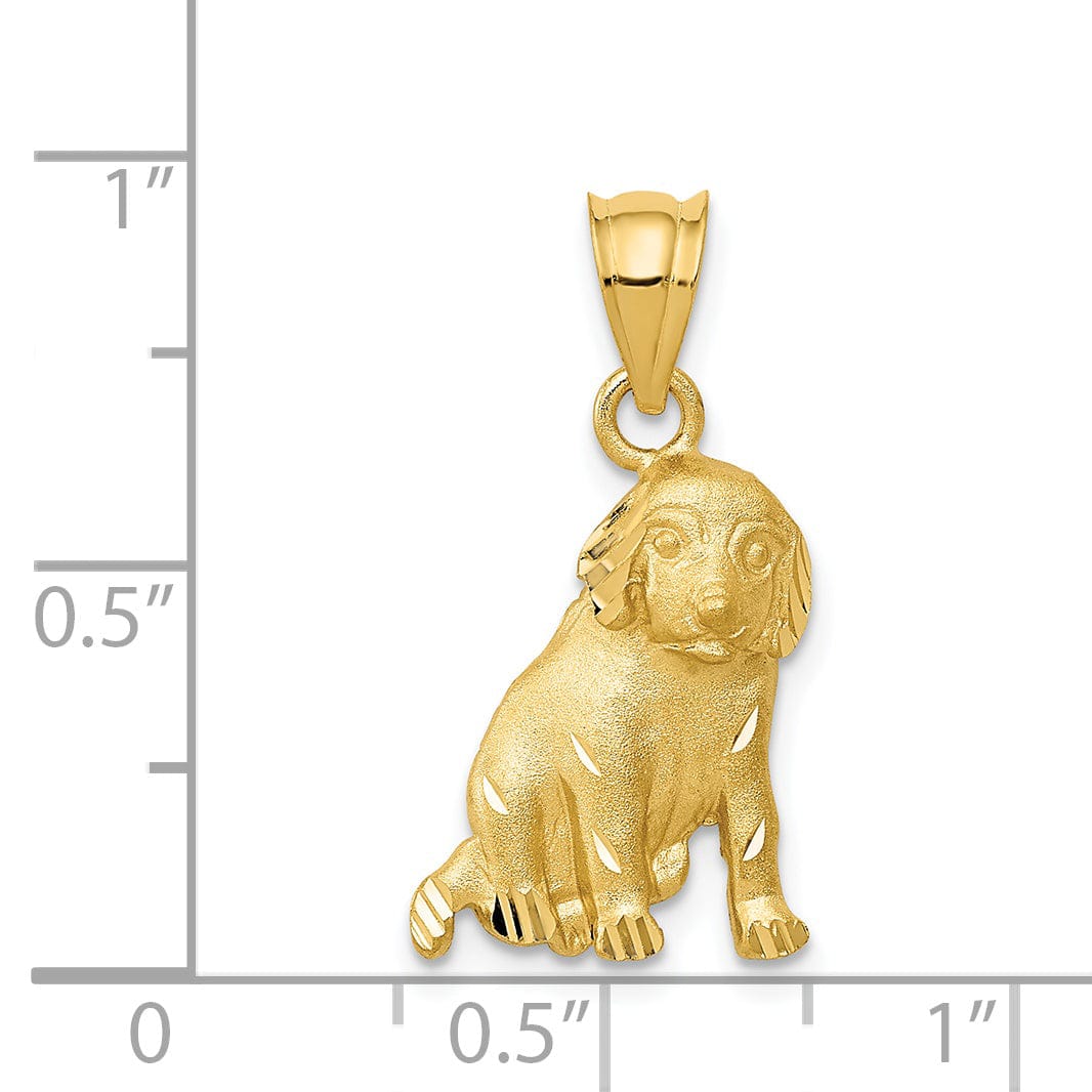 Lovely Rita's Pendants & Charms 14k Yellow Gold Diamond Cut Brushed Finish Solid Dog Charm Pendant
