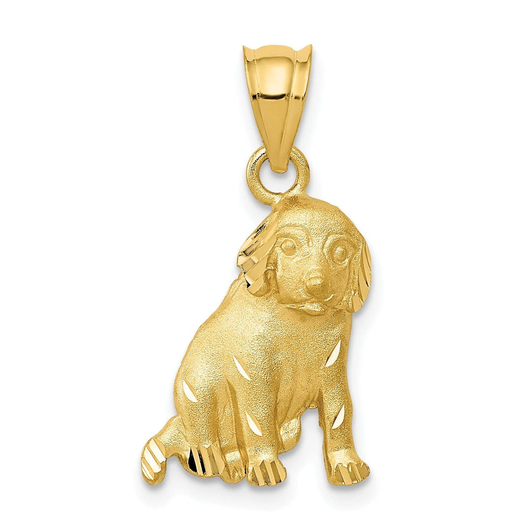 Lovely Rita's Pendants & Charms 14k Yellow Gold Diamond Cut Brushed Finish Solid Dog Charm Pendant
