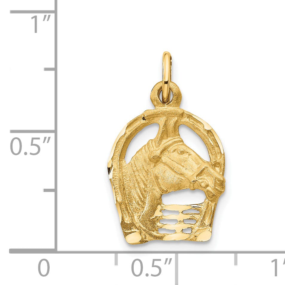 Lovely Rita's Pendants & Charms 14k Yellow Gold Diamond-cut Horse Head in Horseshoe Charm