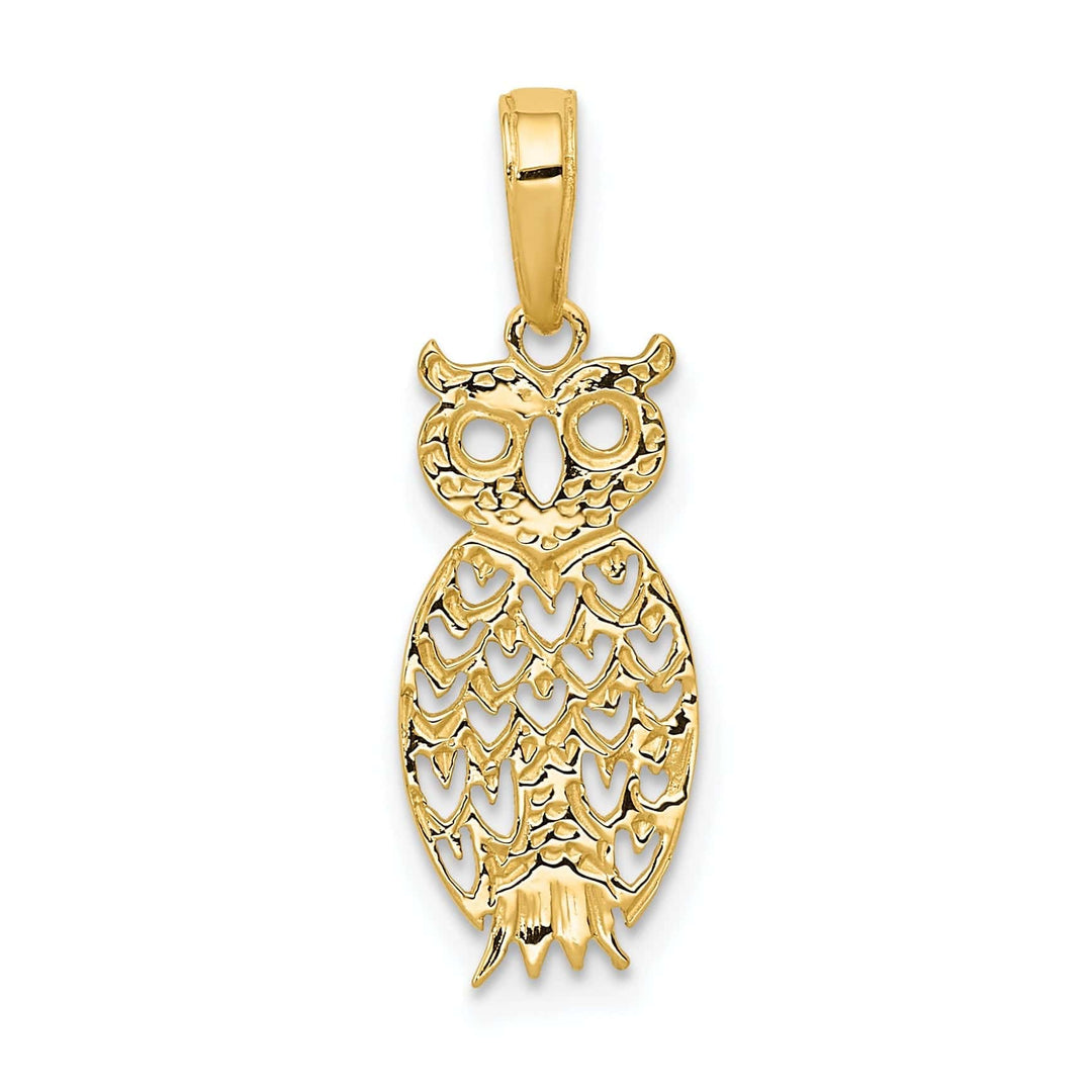 Lovely Rita's Pendants & Charms 14K Yellow Gold  Diamond Cut Polished Finish Owl Charm Pendant